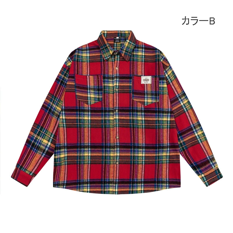 柄シャツ チェック柄長袖シャツ男女兼用カジュアル秋冬新作全２色