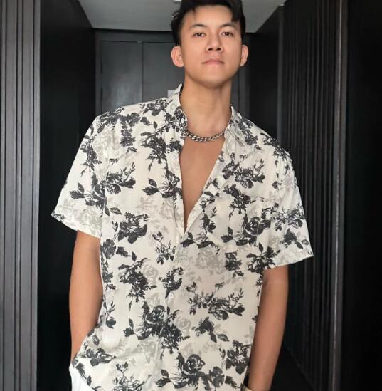 半袖花柄シャツ 薔薇柄 古着風 冷感素材 男性用