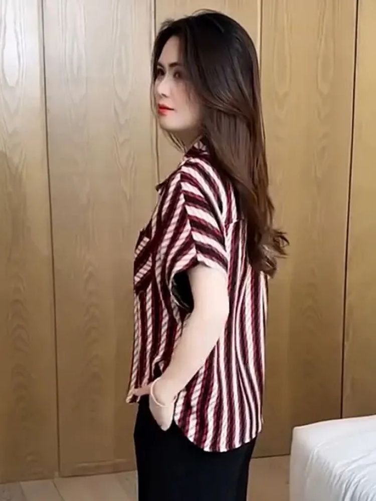 柄シャツ 洗練ストライプゆったりシャツ