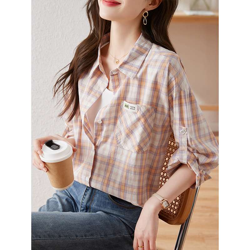 大人可愛い チェック柄シャツ