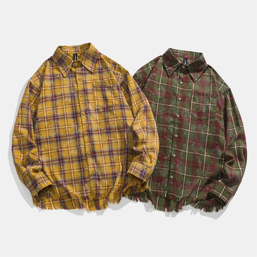 チェック柄シャツ 男女兼用 カジュアル 春秋 全二色