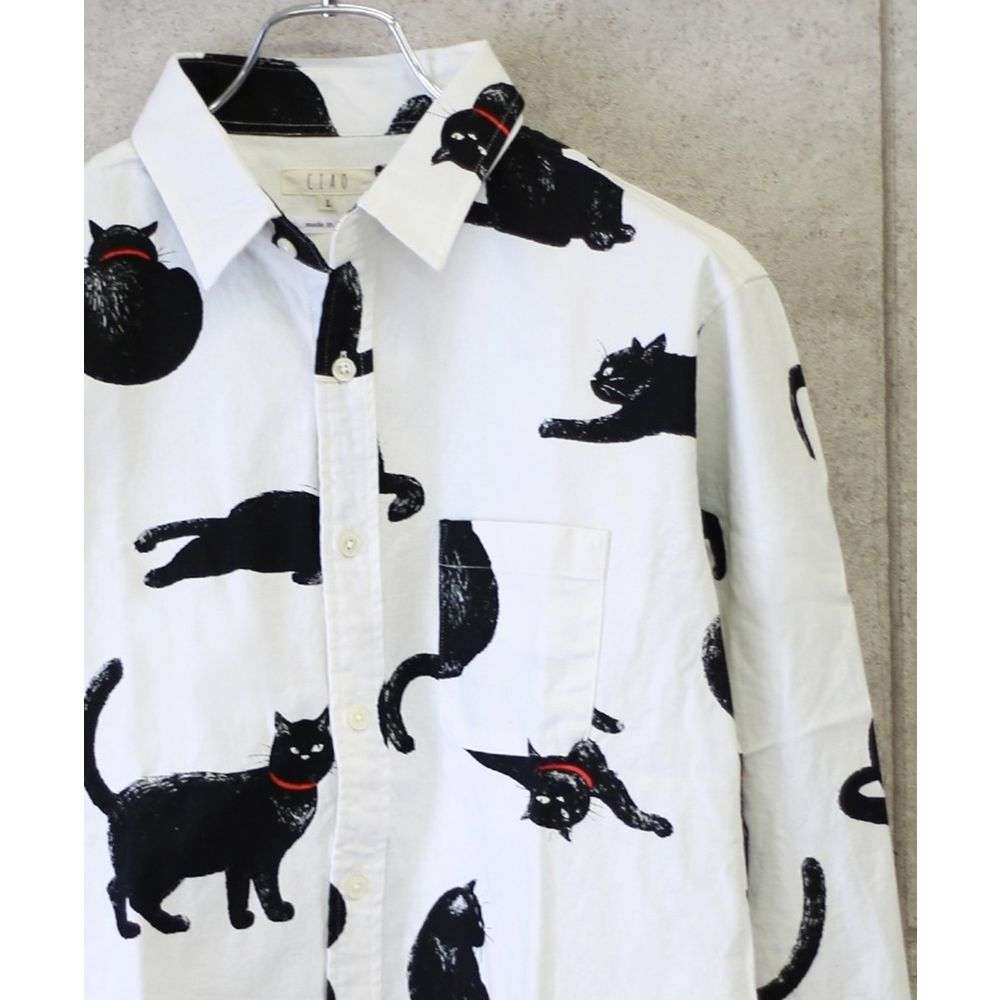 柄シャツ 愛らしい猫づくしシャツ