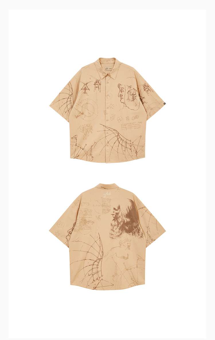 総柄シャツ　幾何学模様プリント柄シャツ