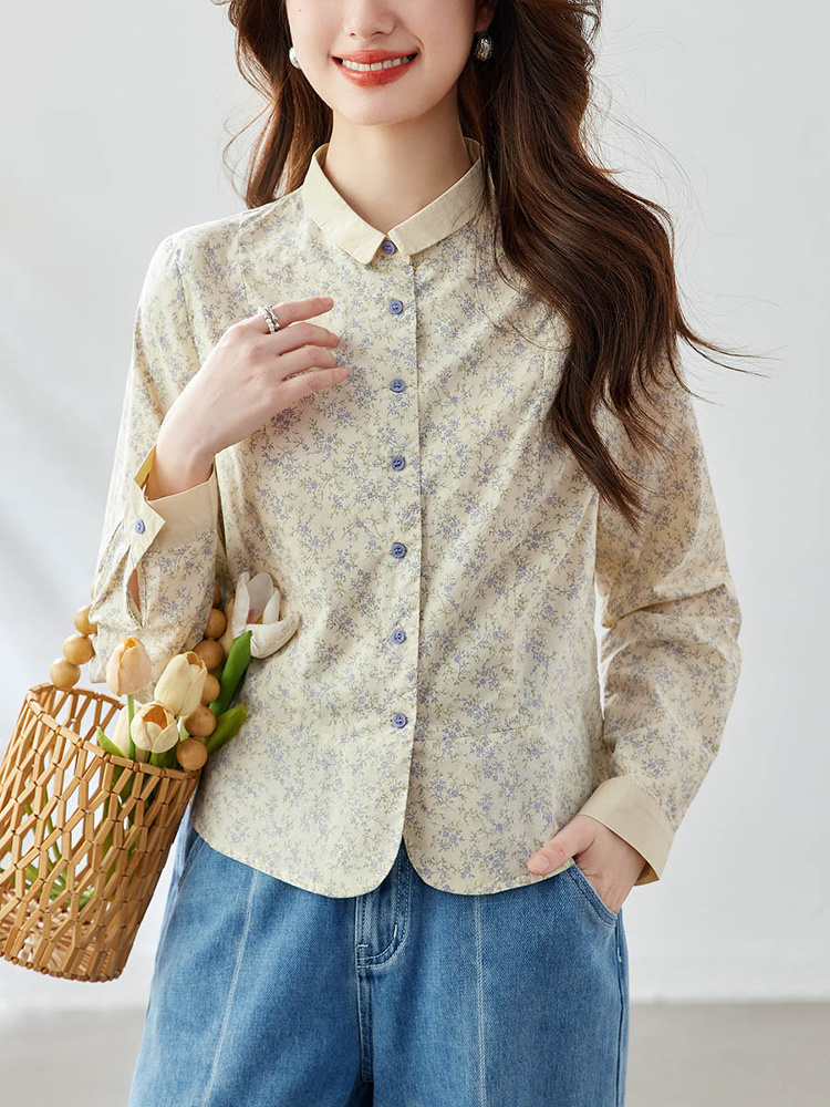 柄シャツ 優美な草花模様シャツ