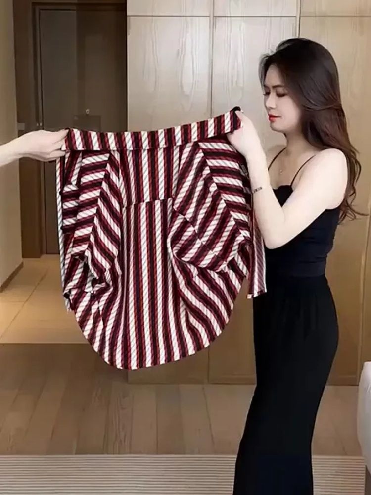 柄シャツ 洗練ストライプゆったりシャツ