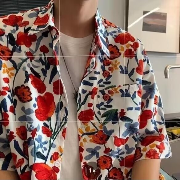 柄シャツ 花園散歩 ゆったり半袖シャツ