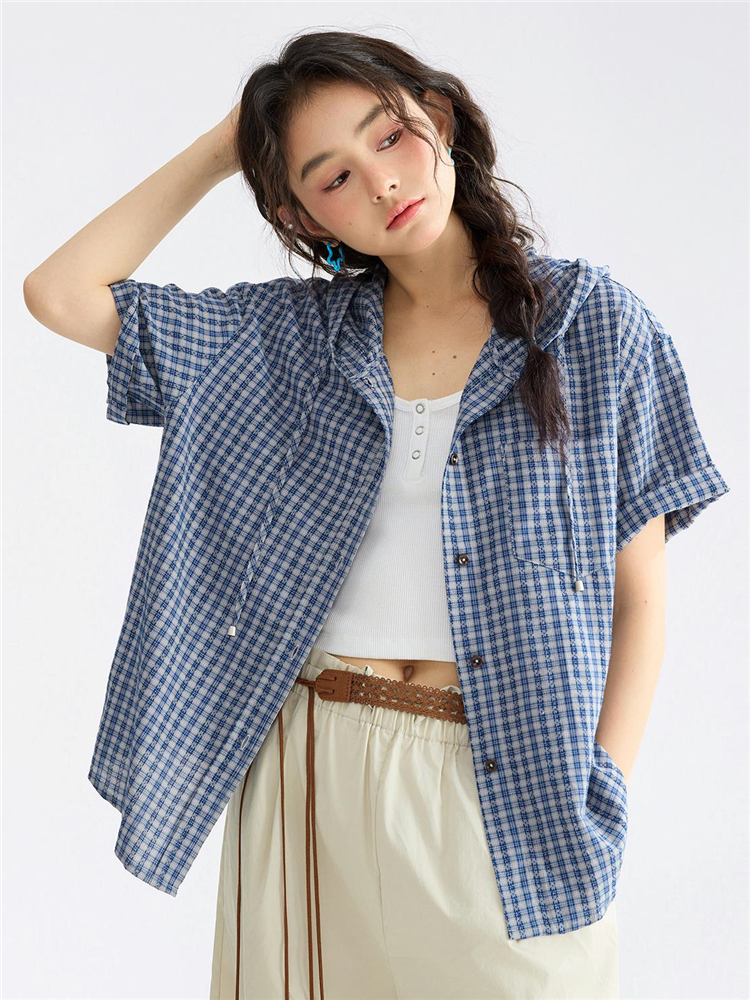柄シャツ 柄シャツ 涼やか格子模様半袖シャツ