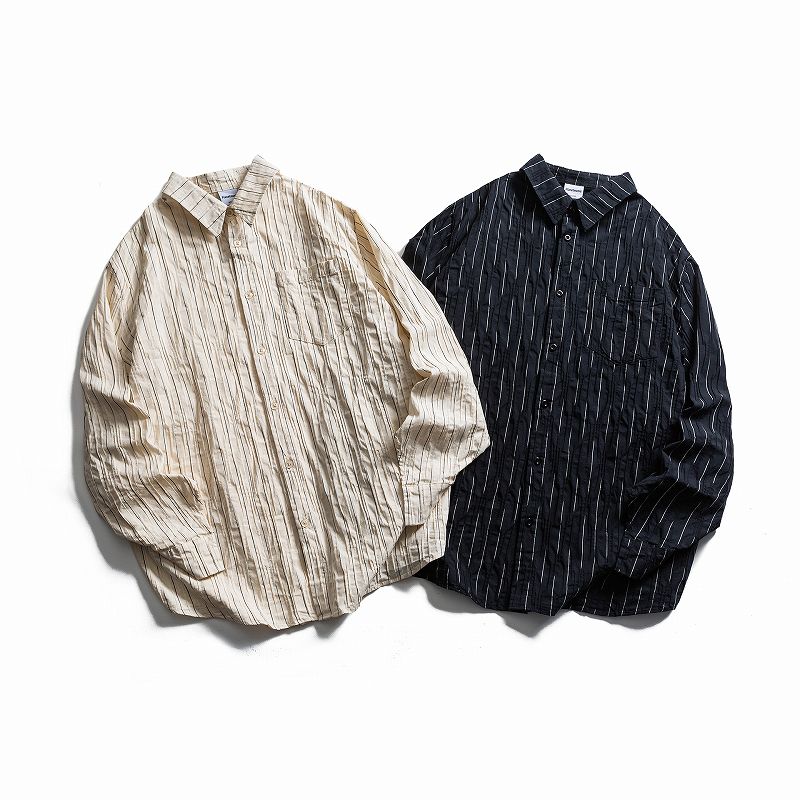 柄シャツ 縦縞柄長袖シャツ男女兼用春秋新作全2色