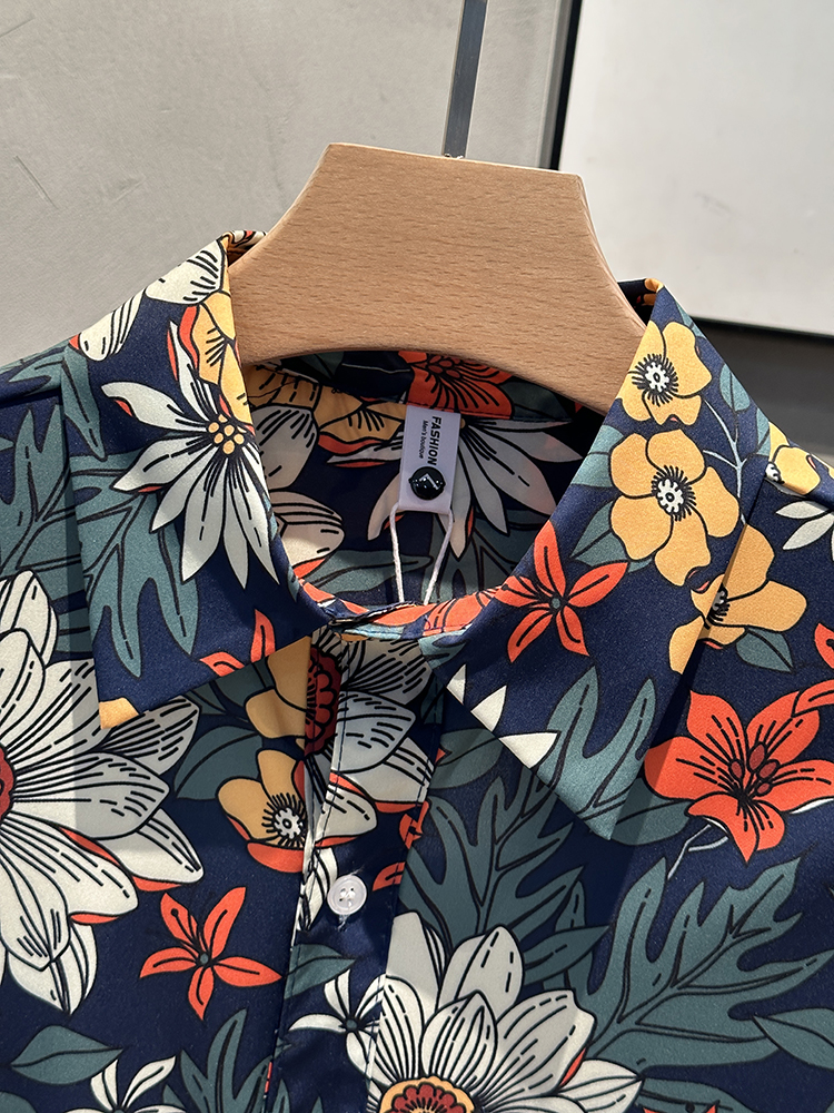 柄シャツ 華やか菊花ボタニカル半袖シャツ