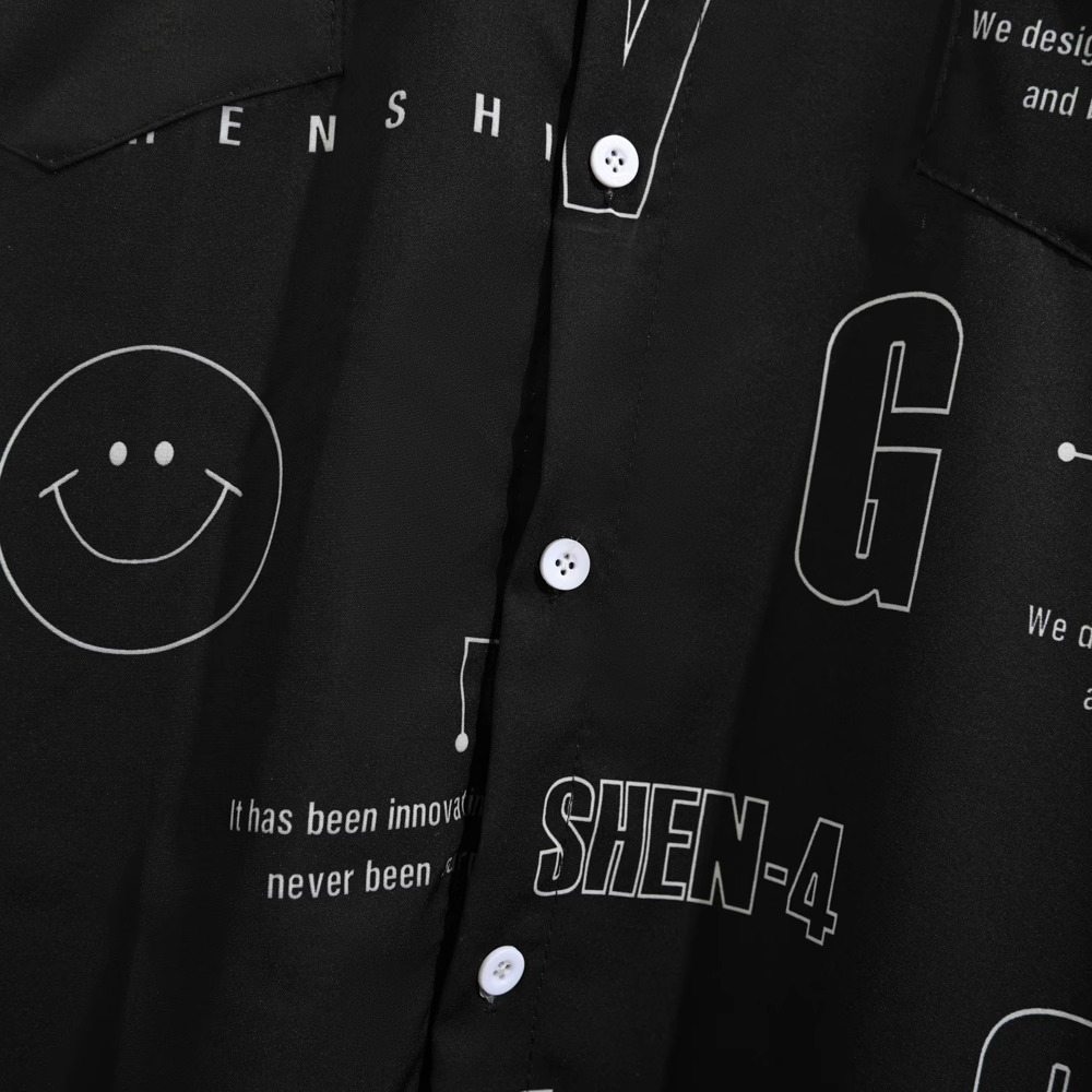 柄シャツ 文字とニコちゃんプリント半袖シャツ