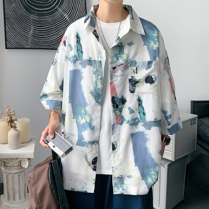柄シャツ 水彩画風アートシャツ