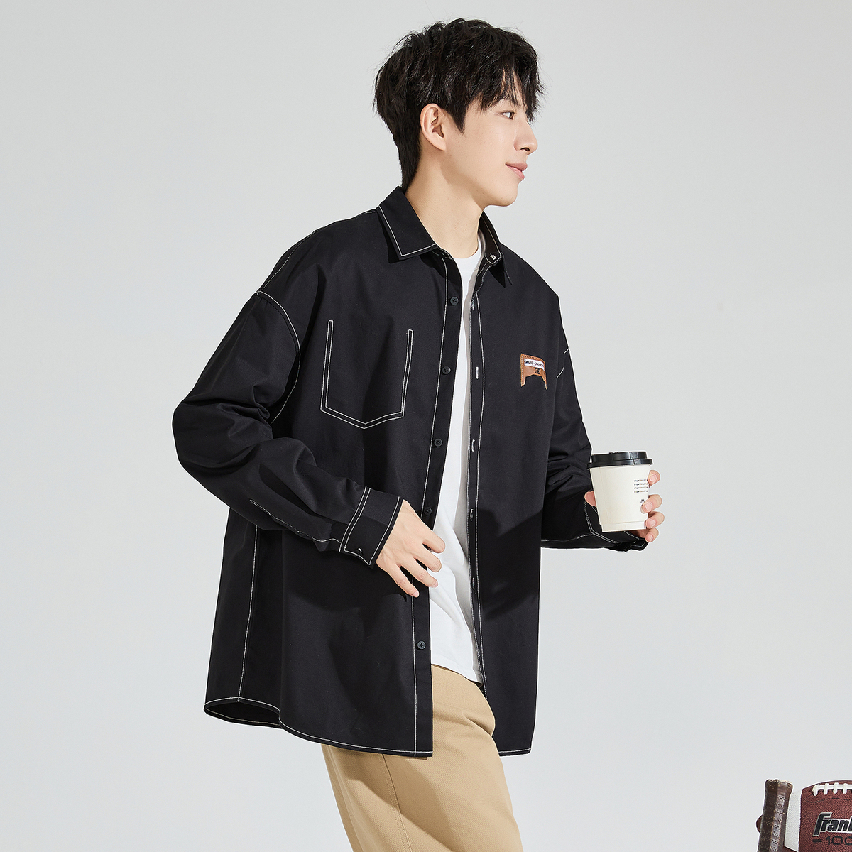 柄シャツ ステッチ際立つワークシャツ
