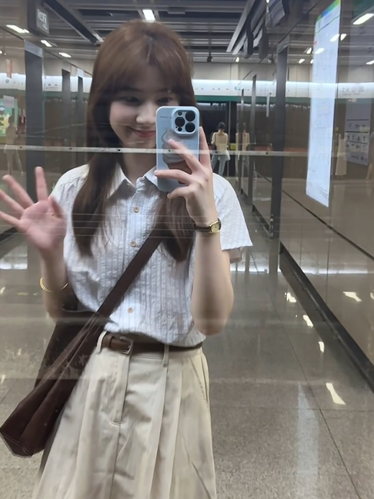 柄シャツ 涼やか縦縞半袖チェック柄シャツ