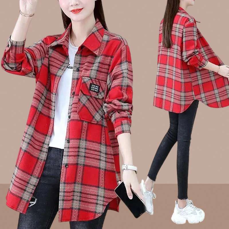 柄シャツ カジュアル チェック柄 ロング シャツ