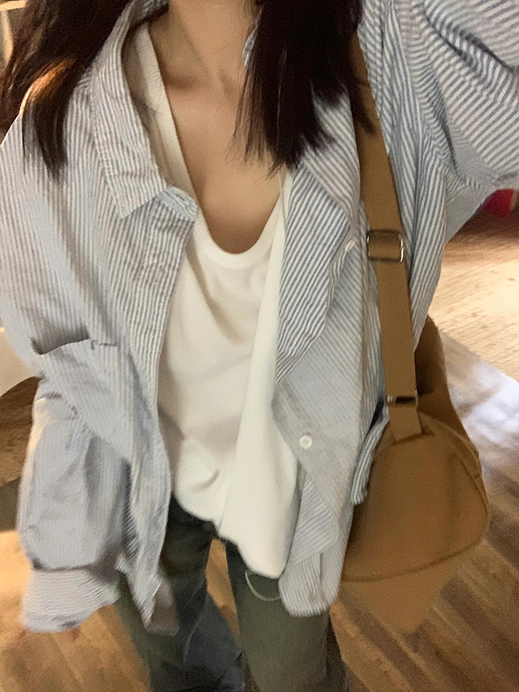柄シャツ 柄シャツ 爽やか細ストライプゆったりシャツ