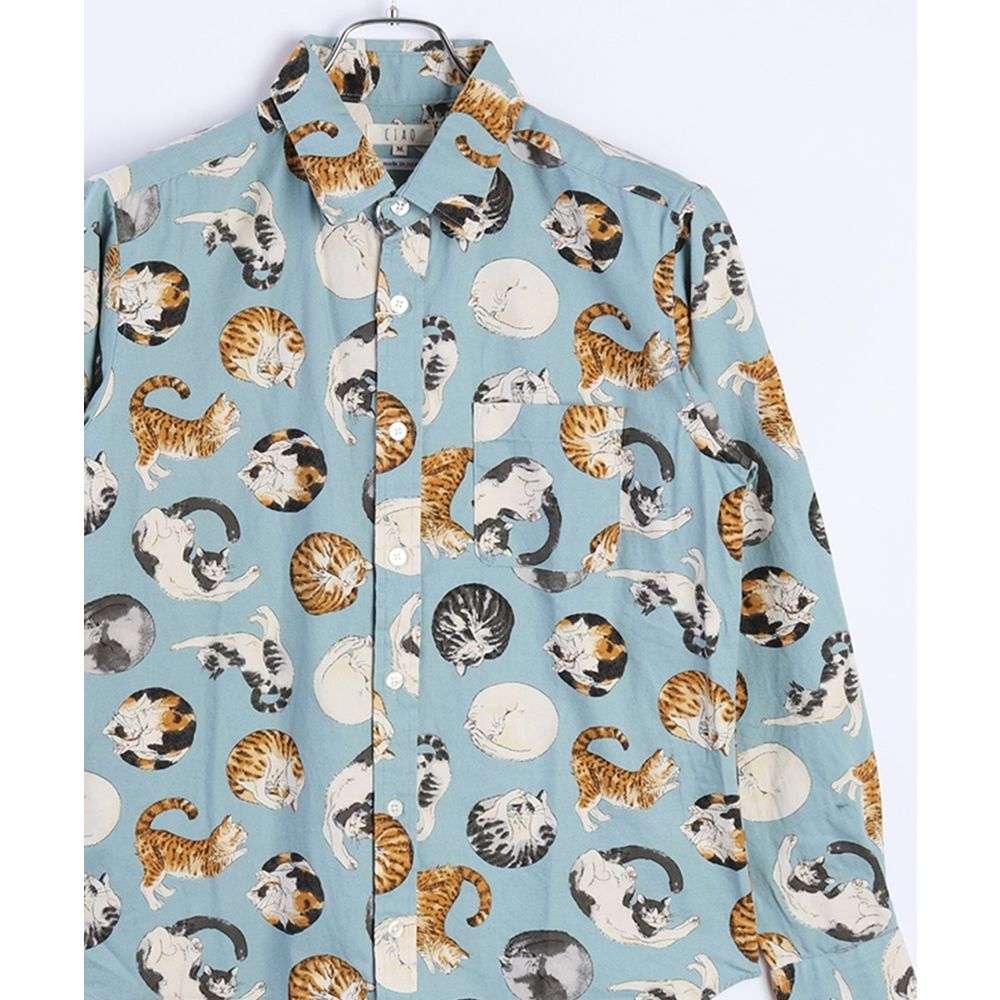 柄シャツ 愛らしい猫づくしシャツ