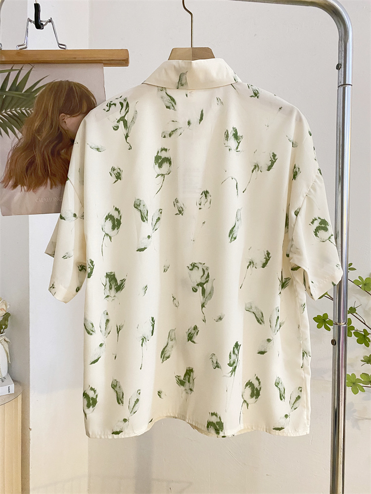 柄シャツ 柄シャツ 優雅な筆タッチ花柄半袖シャツ