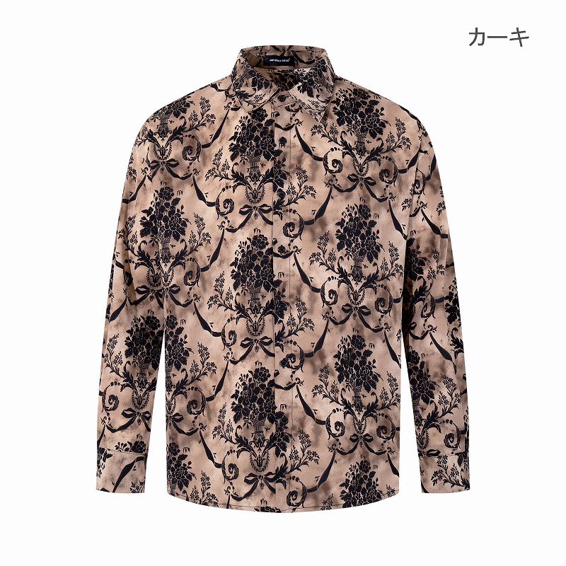 柄シャツ ダマスク柄長袖シャツ 男女兼用 エレガント総柄