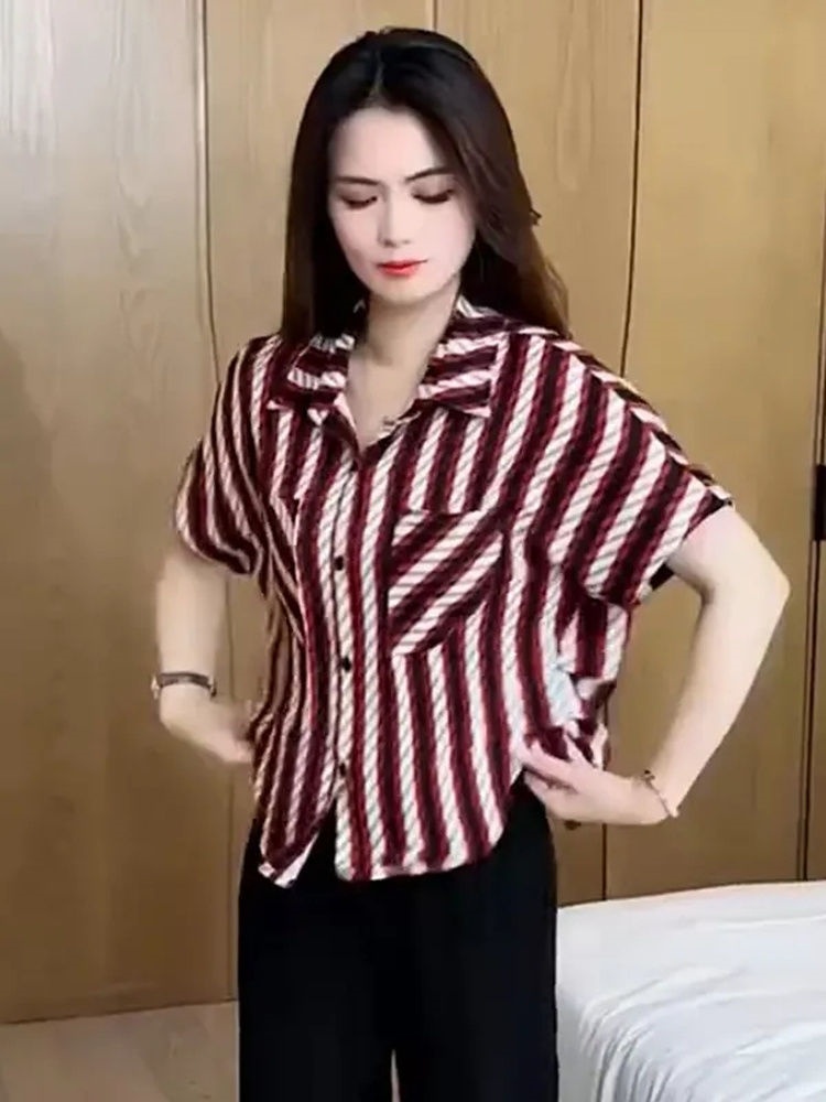 柄シャツ 洗練ストライプゆったりシャツ