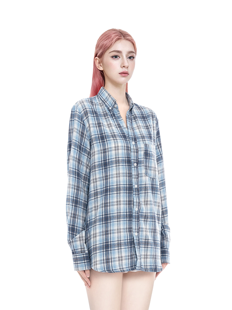 柄シャツ ゆったりシルエット格子柄シャツ