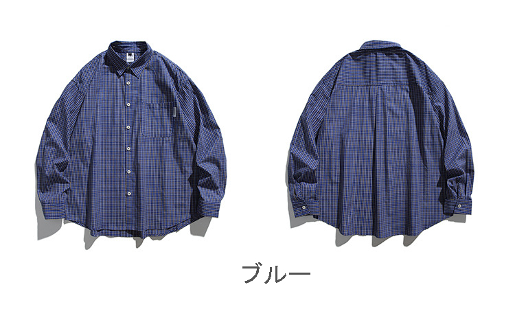 柄シャツ チェック柄長袖シャツ男女兼用春秋新作