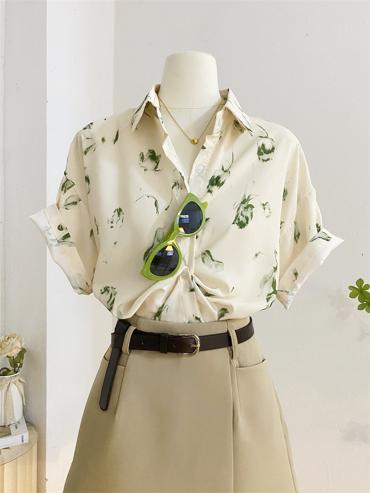柄シャツ 柄シャツ 優雅な筆タッチ花柄半袖シャツ