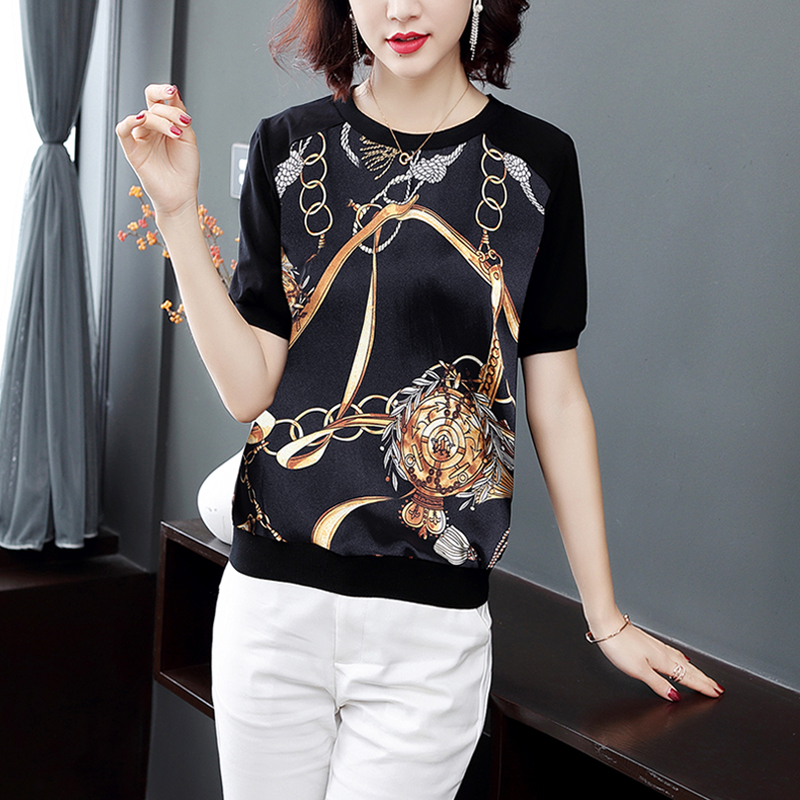 柄シャツ 華やか金具模様プリントブラウス