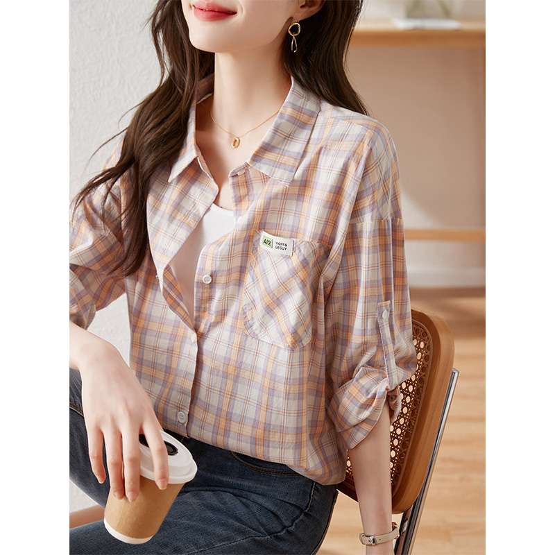大人可愛い チェック柄シャツ