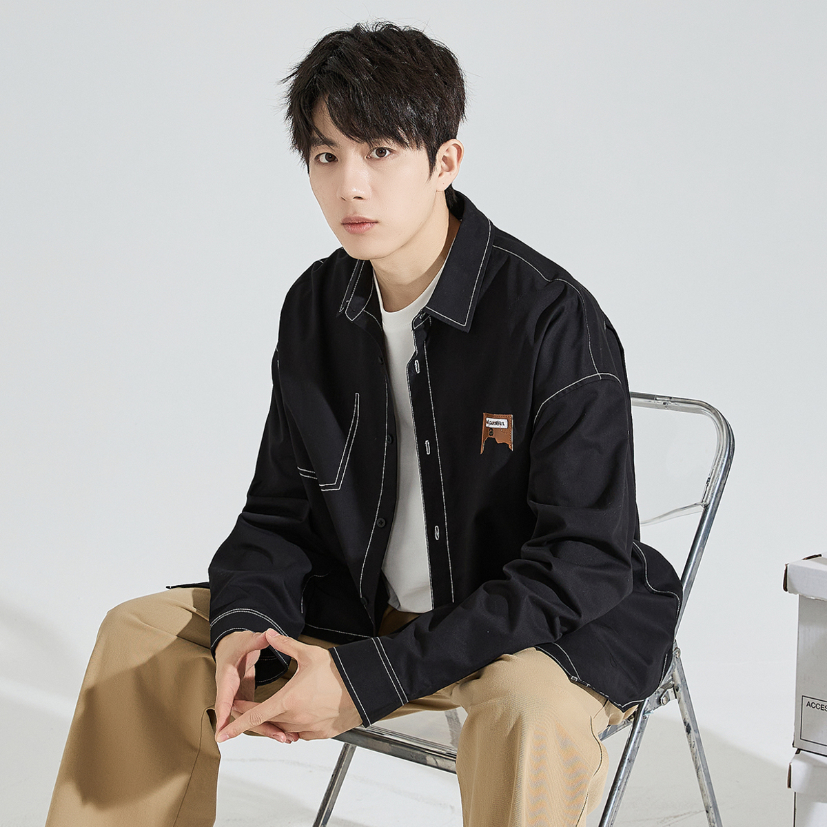 柄シャツ ステッチ際立つワークシャツ