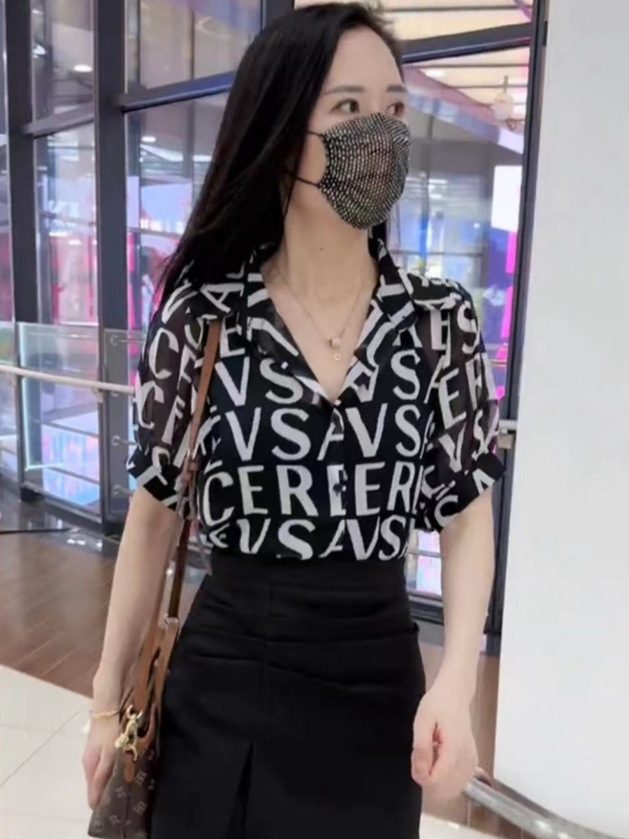 柄シャツ 文字デザイン開襟シャツ