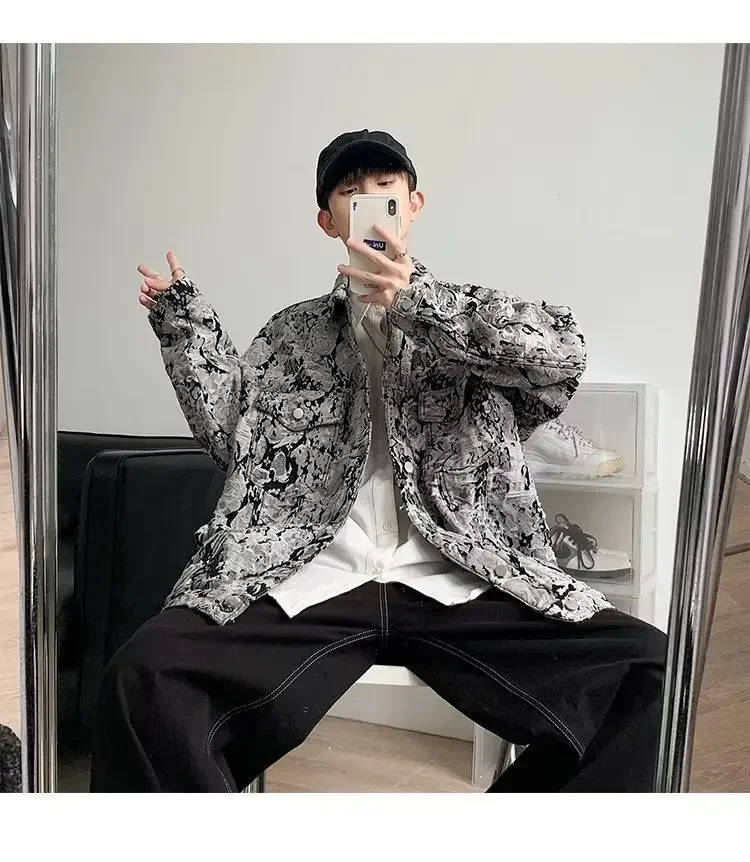 柄シャツ 抽象ペイント柄オーバーサイズジャケットシャツ