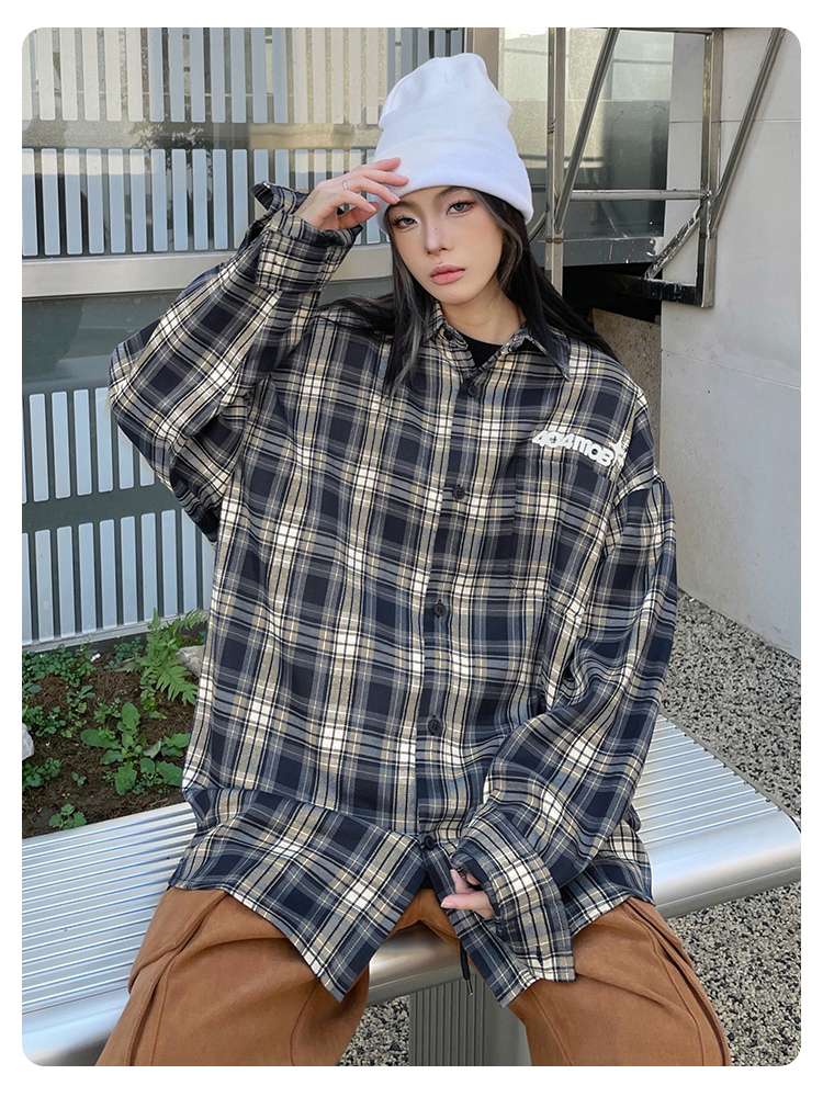 チェック柄シャツ　ゆったりサイズ ストリート チェック柄シャツ