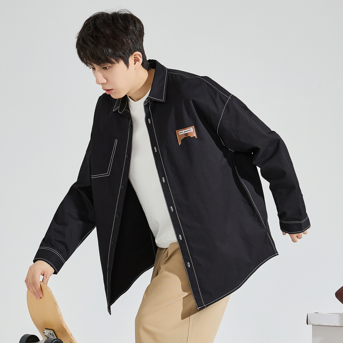 柄シャツ ステッチ際立つワークシャツ