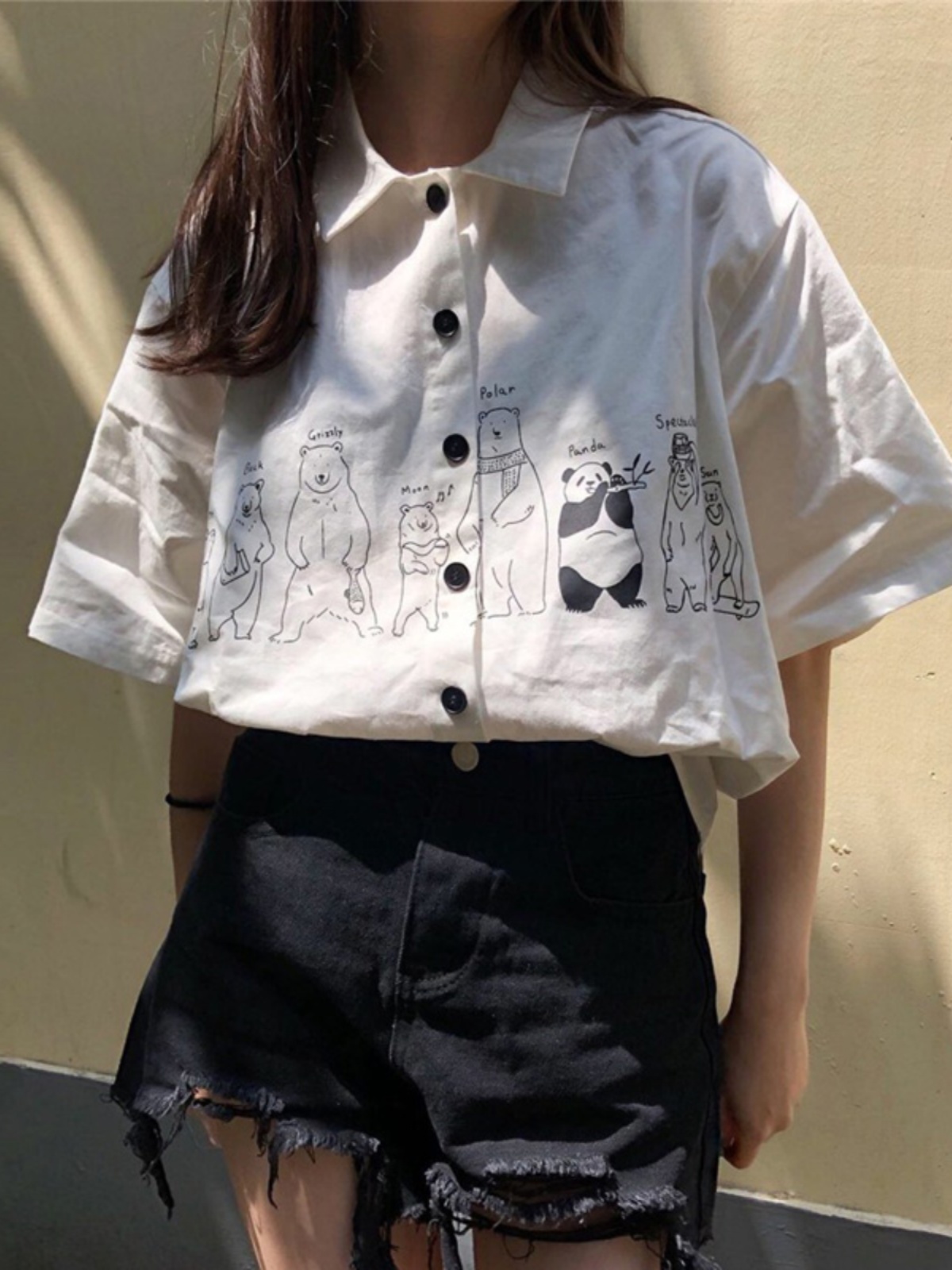 柄シャツ くまパレード イラスト柄シャツ