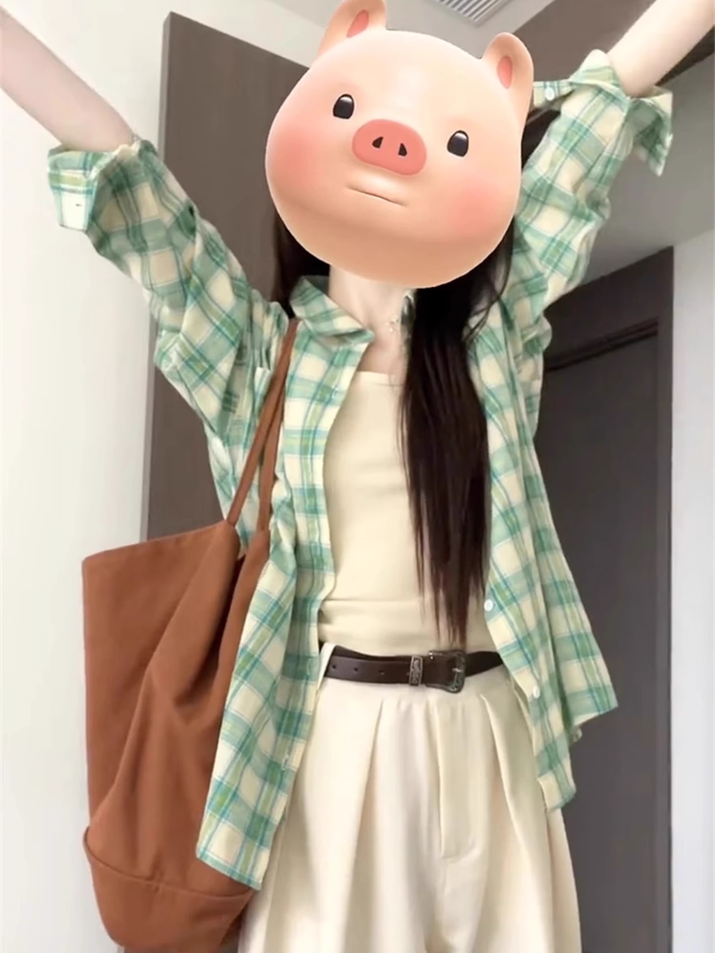 柄シャツ 柄シャツ 爽やか格子模様オーバーサイズシャツ