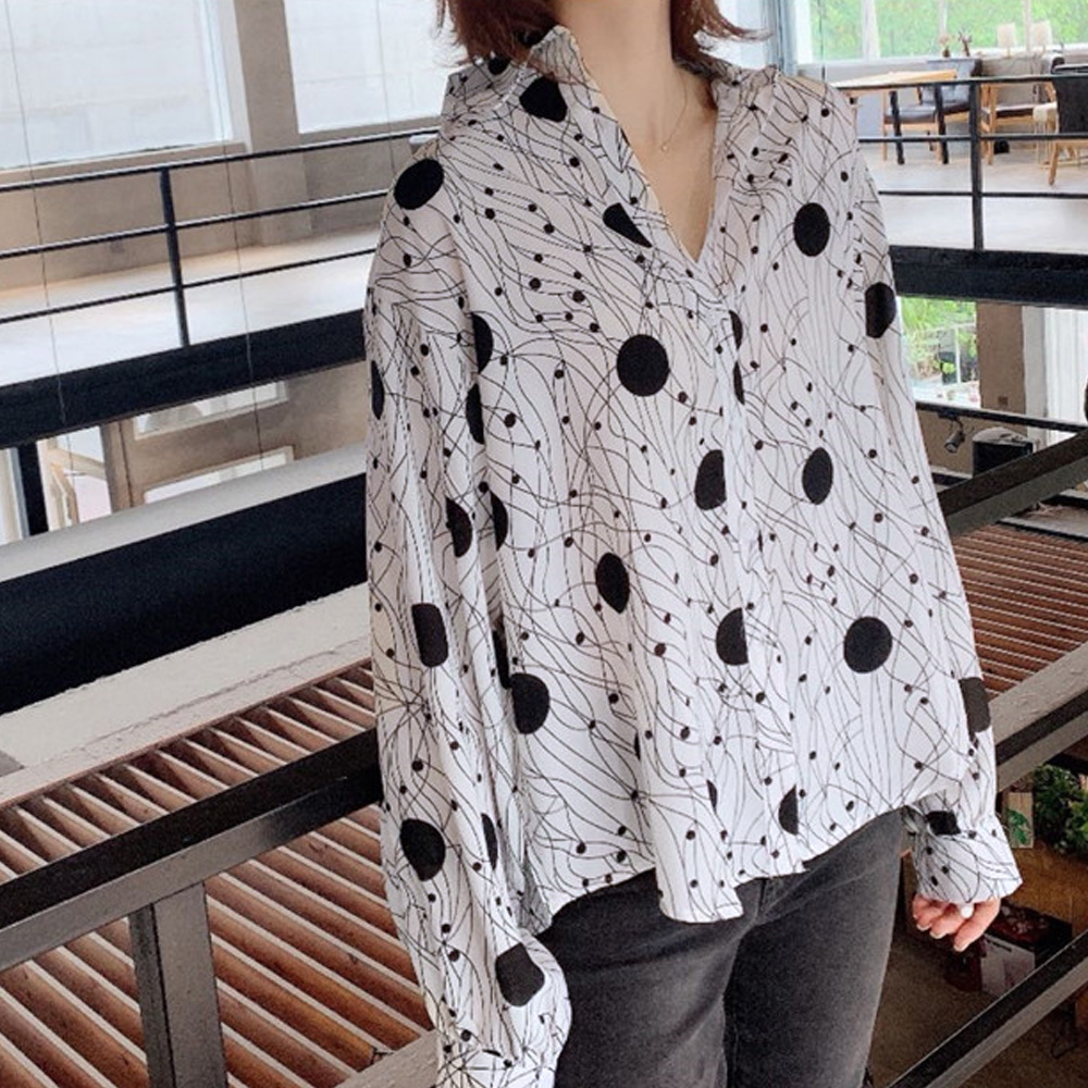 レディース 総柄シャツ モダン幾何学プリントブラウス
