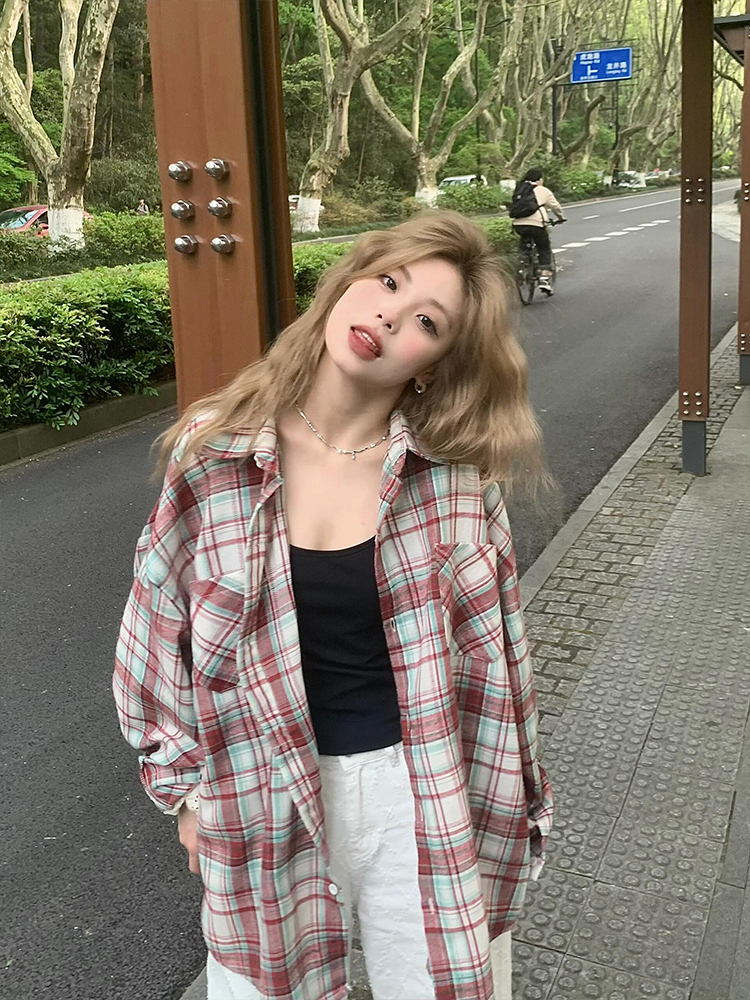 柄シャツ 柄シャツ 格子模様のやわらか日常シャツ