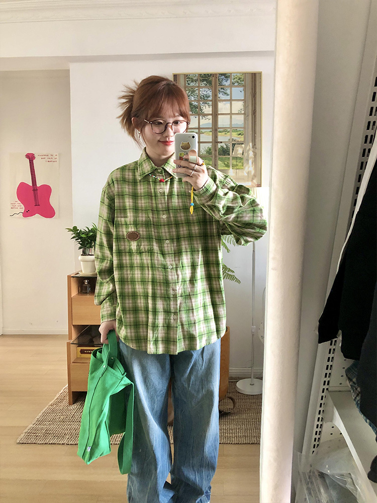 柄シャツ 柄シャツ 自然の息吹 格子模様シャツ