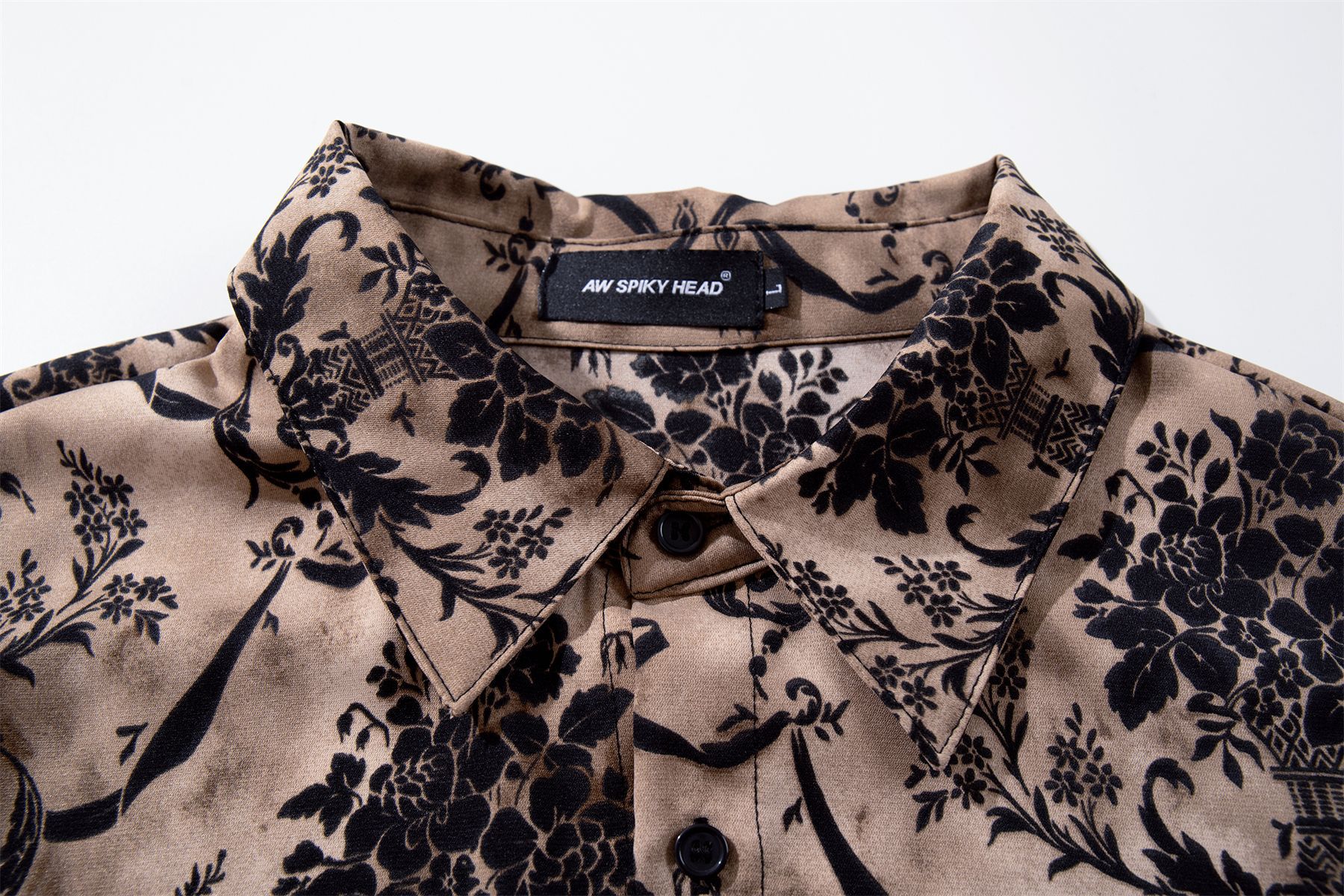 柄シャツ ダマスク柄長袖シャツ 男女兼用 エレガント総柄