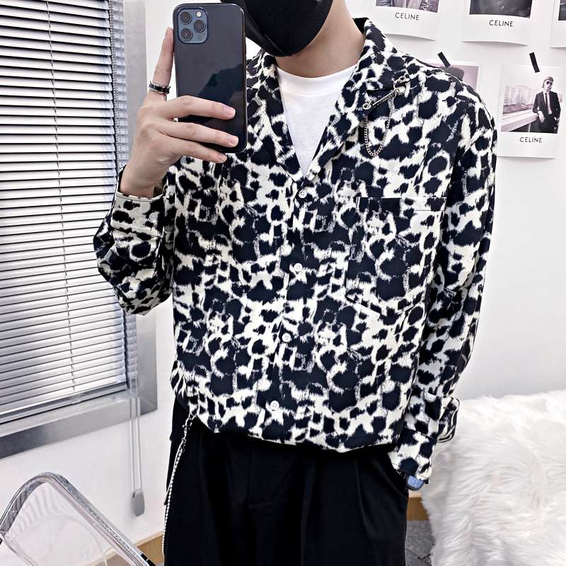 ヒョウ柄シャツ モダンヒョウ柄開襟シャツ