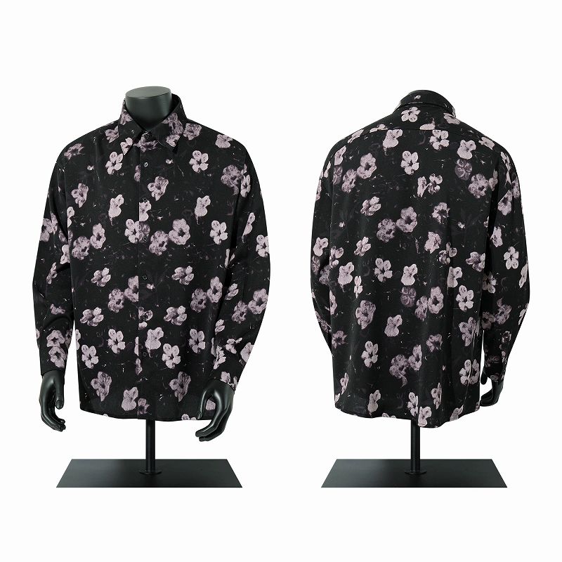 柄シャツ 黒地花柄長袖シャツ男女兼用春秋新作