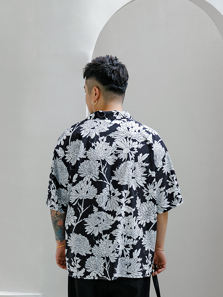 柄シャツ 大輪菊モダンアロハシャツ