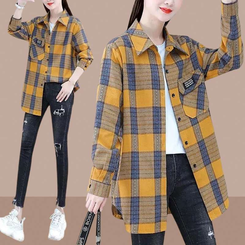 柄シャツ カジュアル チェック柄 ロング シャツ