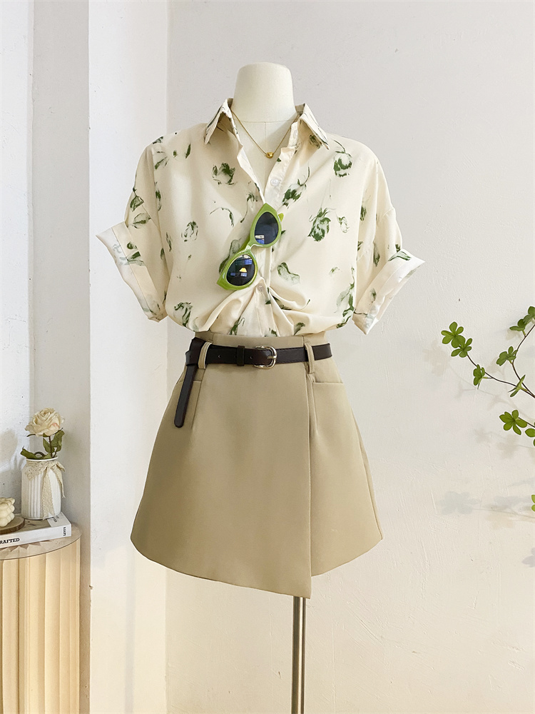 柄シャツ 柄シャツ 優雅な筆タッチ花柄半袖シャツ