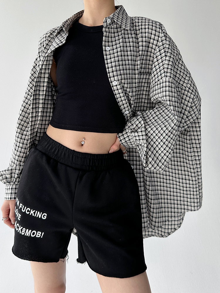 柄シャツ ゆったりシルエット格子柄シャツ
