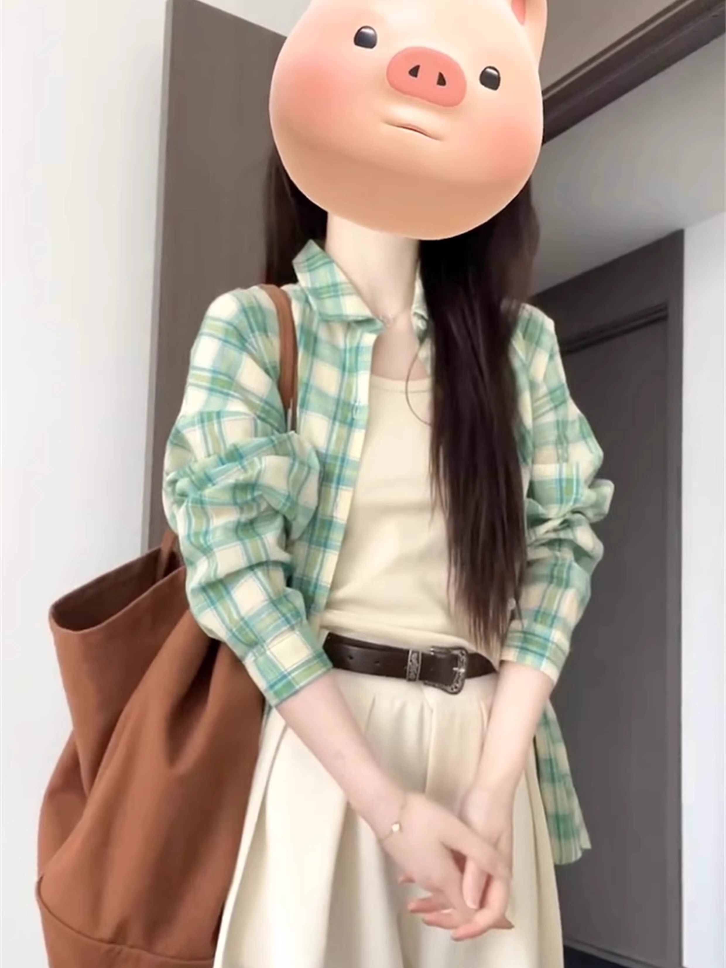 柄シャツ 柄シャツ 爽やか格子模様オーバーサイズシャツ
