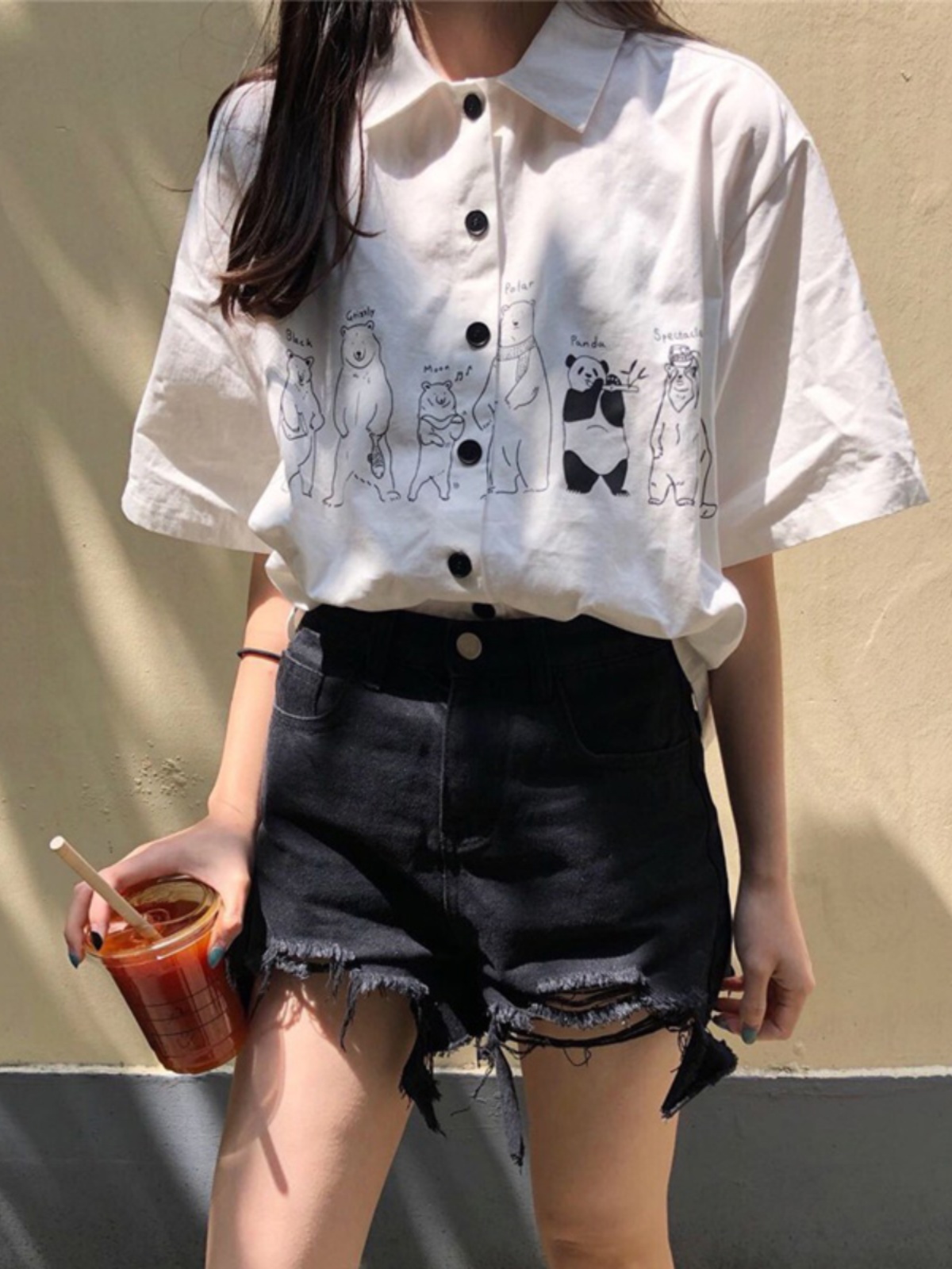 柄シャツ くまパレード イラスト柄シャツ