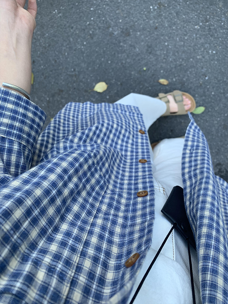 柄シャツ 柄シャツ 格子模様のゆったり長袖シャツ