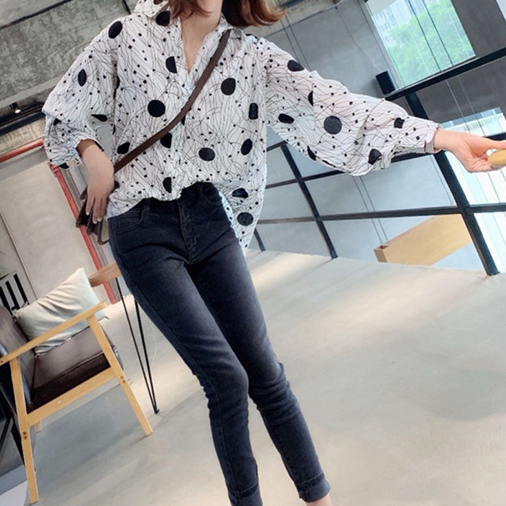 レディース 総柄シャツ モダン幾何学プリントブラウス