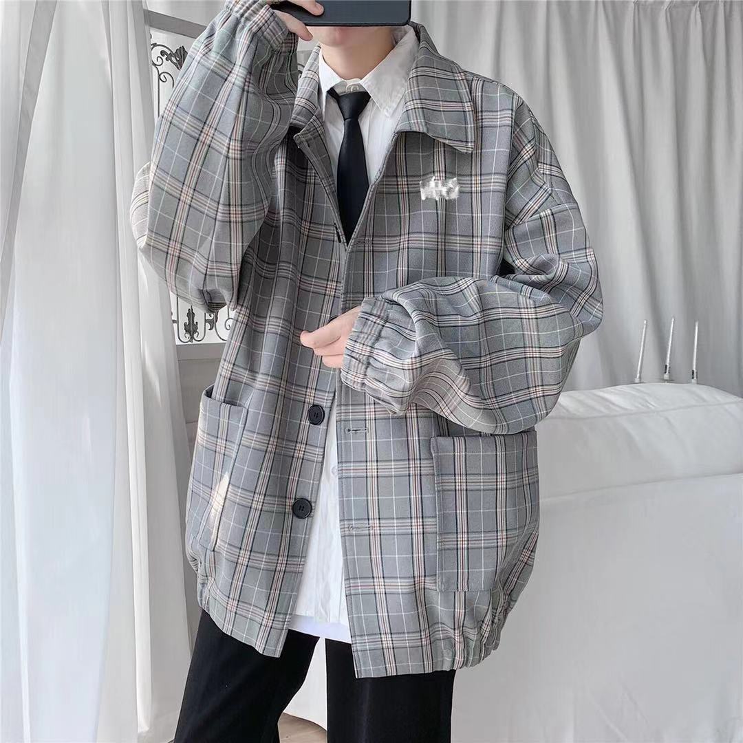 柄シャツ ゆったりシルエット特大格子柄長袖シャツジャケット